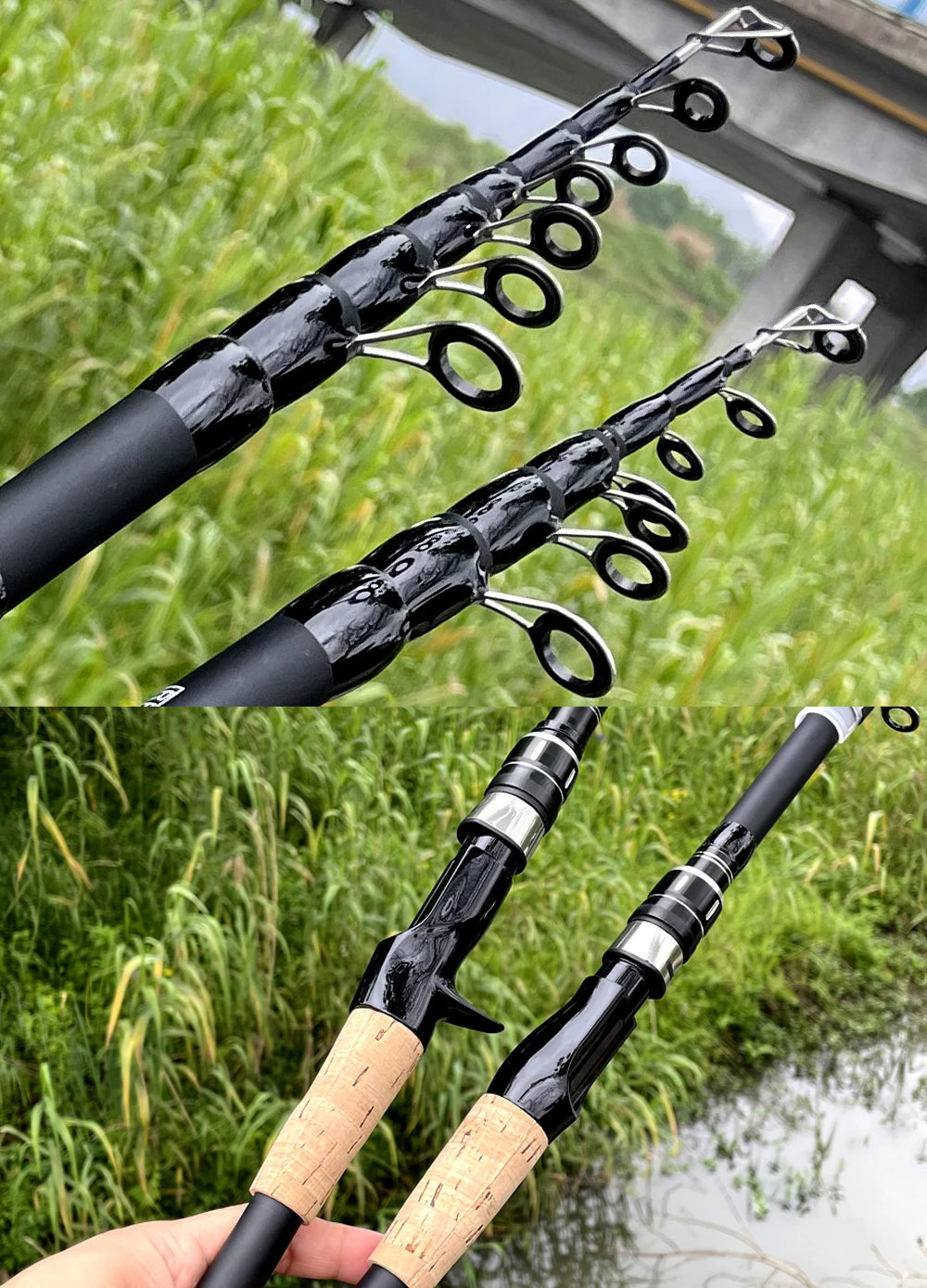 Baitcasting Lure Fishing Rod Spinning Telescopic 8g-25g Wooden Handle Carbon Casting Fishing Tackle Professional Light-weight