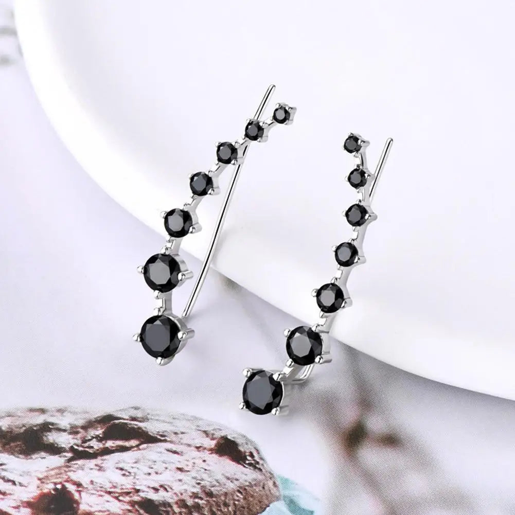 1 Pair Seven Star Crystals Leaf Shape Ear Climber Stud Earrings Alloy Ear Cuff Hook Ear Climbers For Women Girls Jewelry Gifts