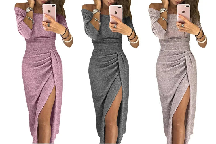 Dress Women Summer solid color slash neck three quarter sleeve tall waist Dresses Casual Vestidos dropshipping LDMQZ181012