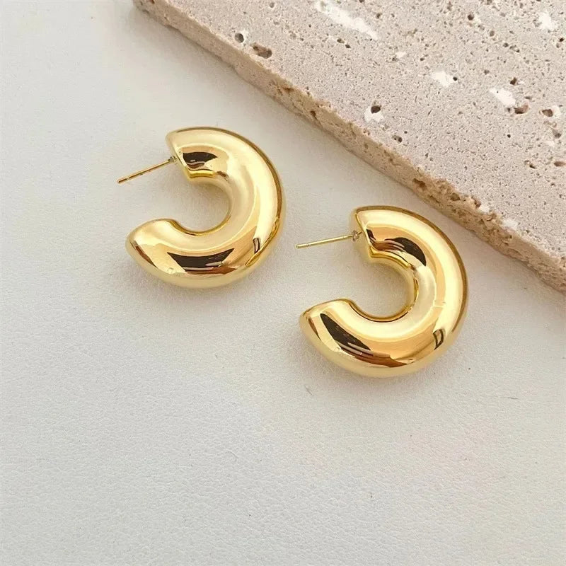 Vintage Chunky Dome Drop Earrings For Women Gold Plated Stainless Steel Thick Teardrop Earring Statement Wedding Jewelry Gifts