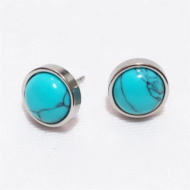 Natural Stone Earrings Healing Crystal Quartzs 10mm Round Beads Steel Stud Fashion Ear Jewelry for Women Girl Wholesale