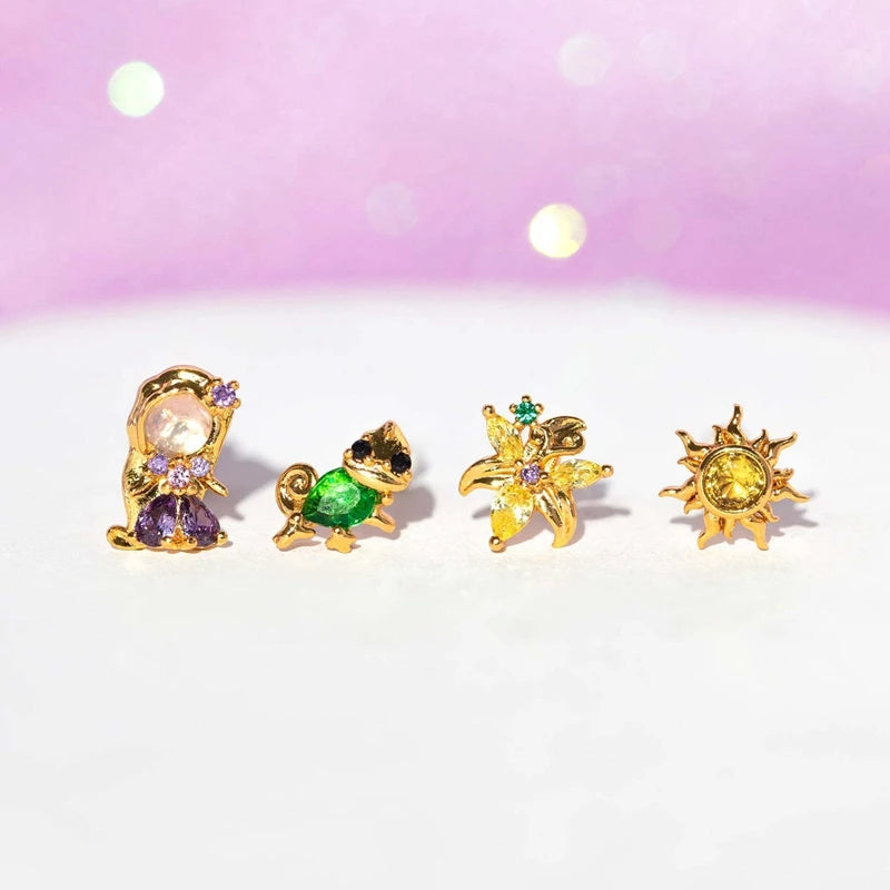 MIGGA 4pcs Fairy Cute Animal Comb Princess Stud Earrings Set Fashion Zircon Crystal Women Girls Gift Jewelry