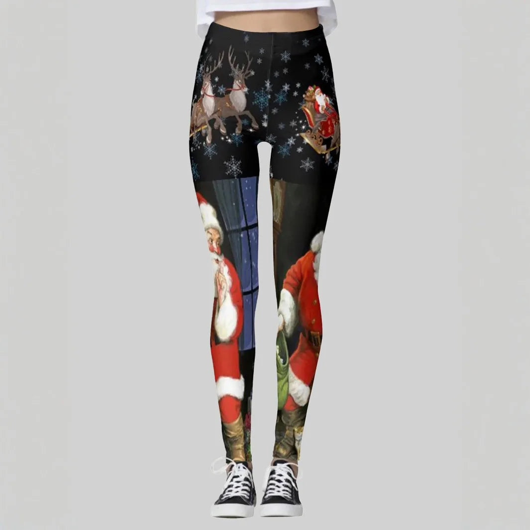 2025Autumn/Winter Santa Claus Ladies Yoga Pants Peach Butt Letter Printed Leggings Basic Casual Sports Fitness Yoga Clothes Sexy