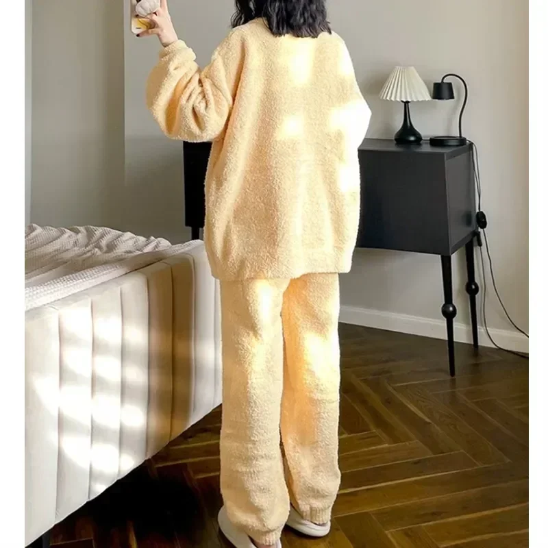 For Cute Flannel Velvet O-neck Women Clothes Pijamas Winter Home Clothing Comfortable Duck Fashion Pajamas Set Casual