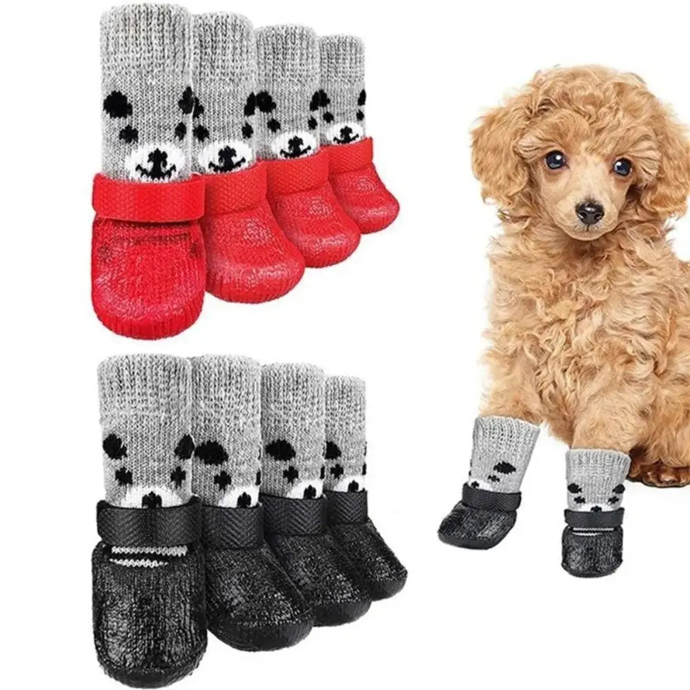 2 Pair Autumn Winter Pet Dog Shoes Socks Waterproof Cats Rubber Socks Non-slip Dog Rain Snow Boots Socks Dogs Knitting Warm Sock