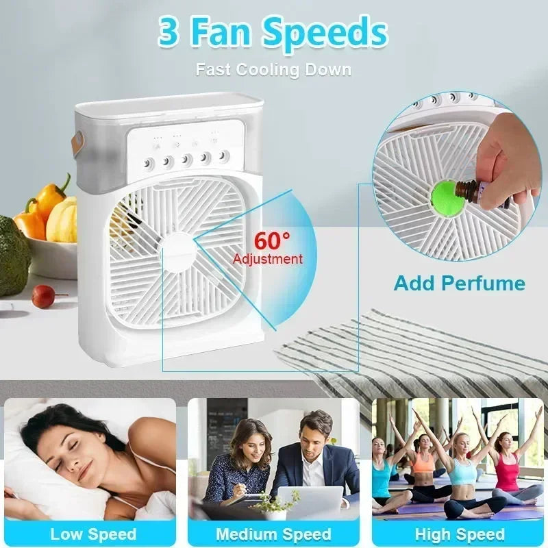 Portable Humidifier Fan 3 in 1 Air Conditioners USB Electric Fan LED Night Light USB 3 Speed Household Small Air Cooler Fans