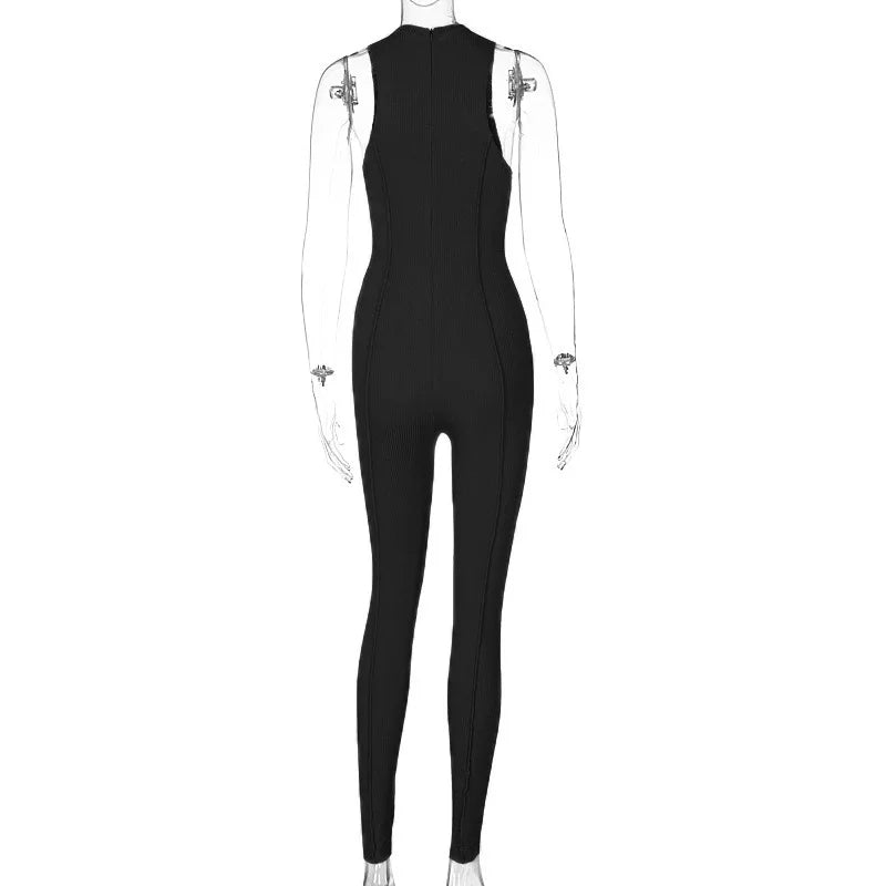 Fashion Turtleneck High Waist Solid Jumpsuit Casual Sheath Sportwear Women Elastic Fitness Romper High Waist Bodycon Jumpsuits