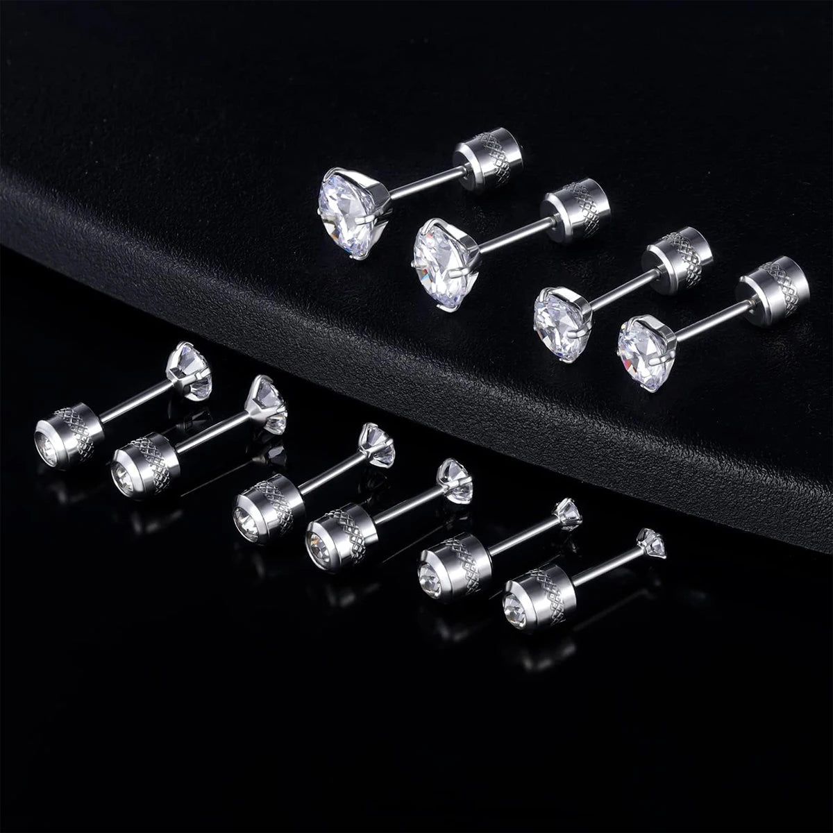 1 Pairs Stud Earrings with Flat Back Titanium Hypoallergenic Earring for Women Men, Cubic Zirconia Stud Earrings Sets 2-8mm