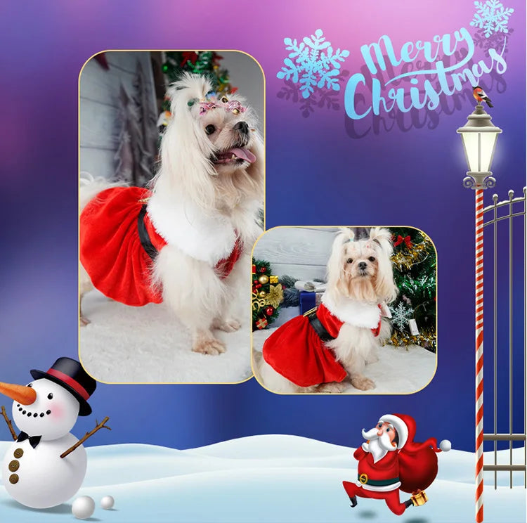 Christmas Coat Dog Clothes Dog Dress Xmas Dress Red Skirt Pets Cat Warm Dress Bow Skirt Comfortable Pet Supplies Dog Costume