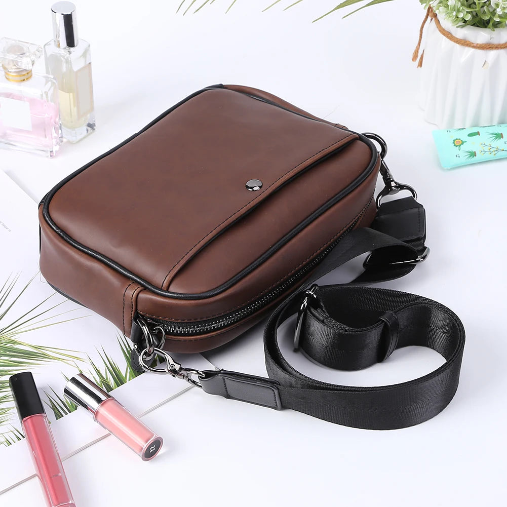 Casual Business Shoulder Bag for Men PU Leather Messenger Bag Wide Strap Crossbody Bags Square Plaid Designer Male Sling Bags