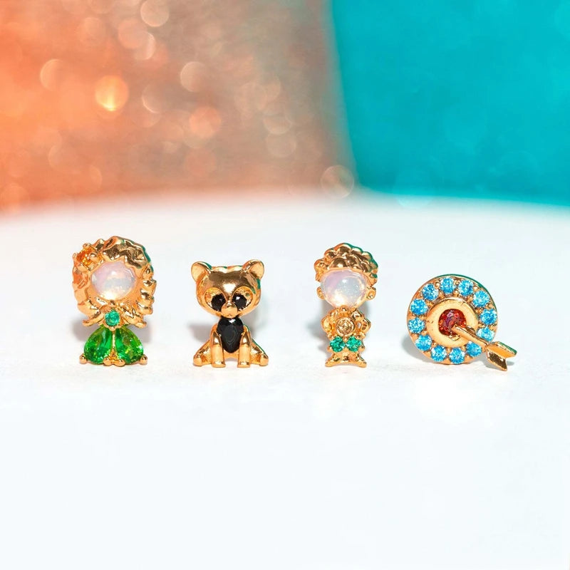 MIGGA 4pcs Fairy Cute Animal Comb Princess Stud Earrings Set Fashion Zircon Crystal Women Girls Gift Jewelry