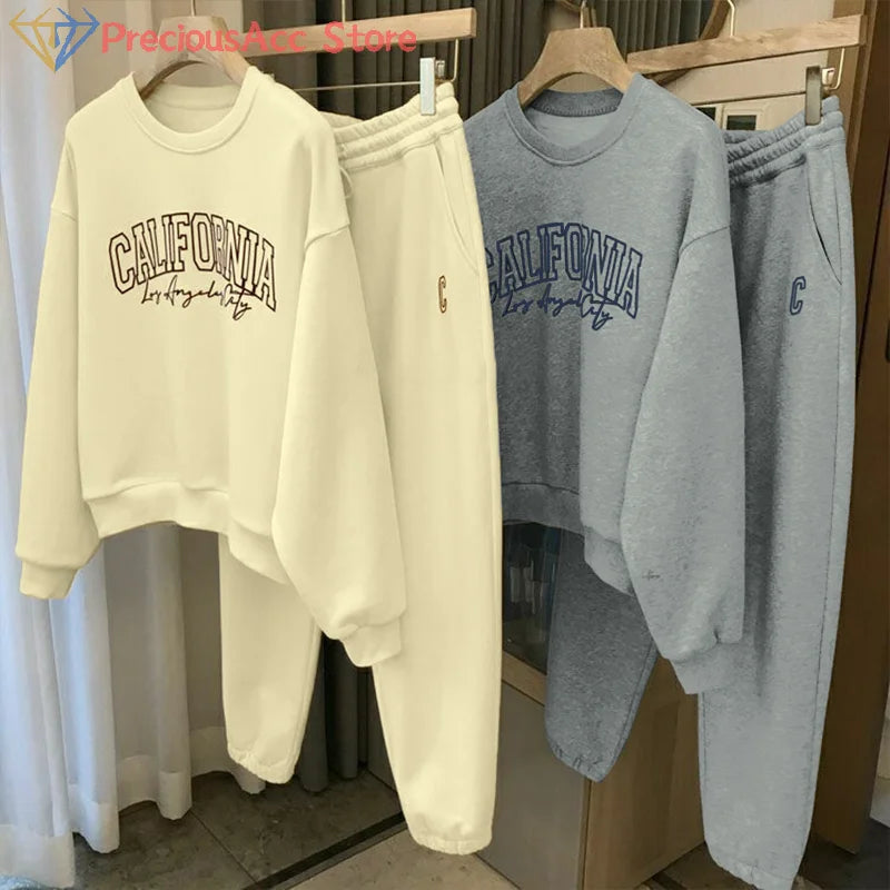 Print Two Piece Sets Womens Men Hoody O-Neck All Match Loose Comfortable Sweatshirt Pant Sets Fashion Hoodie Autumn Clothes