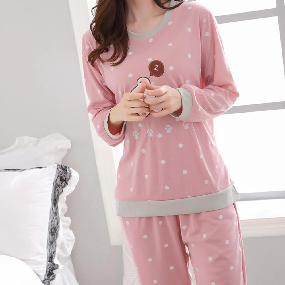 Household Sleepwear Suit Autumn Pajamas for Women Girls Nightgown Children's Set