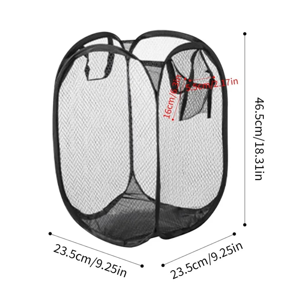 Portable Mesh Pop Up Laundry Hamper Wide Opening Breathable Collapsible Space-Saving Laundry Basket Dorm Travel Bathroom Items