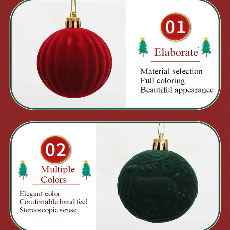 12pcs 6cm Wine Red Christmas Ball Ornaments Christmas Tree Party Decoration New Year Christmas Spheres Pendant Velvet Balls 2025