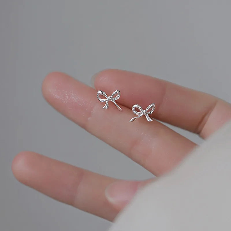 Fashion Earrings for Women Sweet Cute Bow Stud Earring 925 Silver Needles Simple Minimalist Ear Piercing Jewelry Gifts