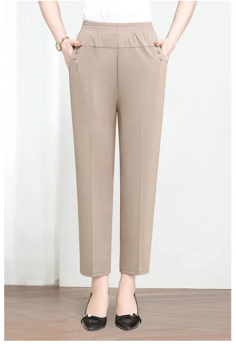 Women's High Waist Pants Spring and Summer Thin Stretch Women's Loose Trousers Casual Suit Pants Straight Office Ladies Clothes