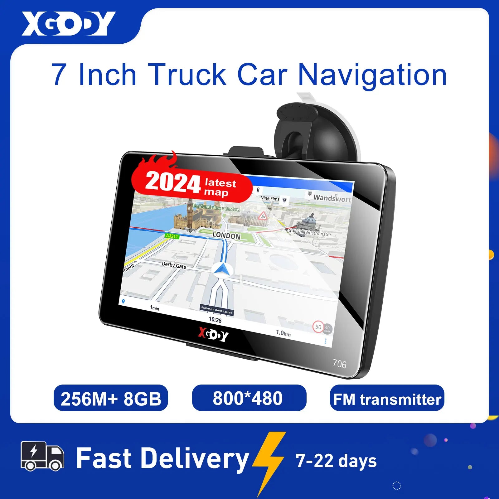 XGODY 706 Navigation Car GPS 7 Inch Truck Car 256M+8GB Capacitive Screen Navigator Camera Optional Upgrade Map Free