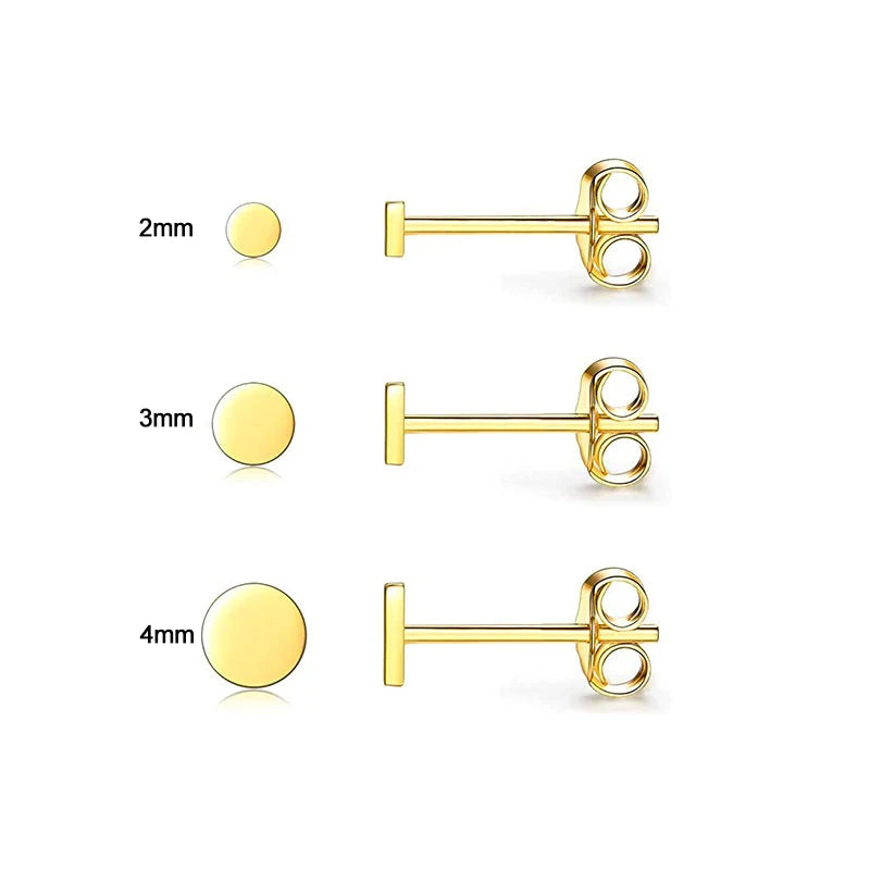 3 Pairs 18K Gold Plated Stainless Steel Stud Earrings For Women Men Mini Round Ear Cartilage Earrings Set