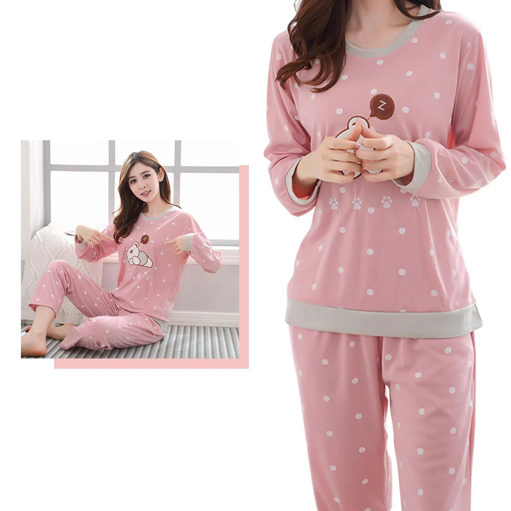 Household Sleepwear Suit Autumn Pajamas for Women Girls Nightgown Children's Set