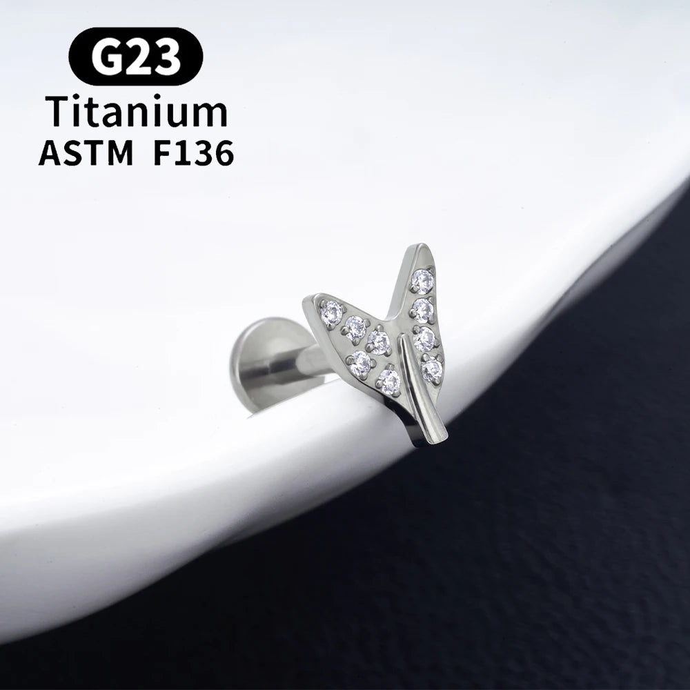 G23 Titanium Piercing Ear Studs Leaf Flower Shape CZ Top Lip Tragus Cartilage Helix Daith Pierc Earrings Women Body Jewelry