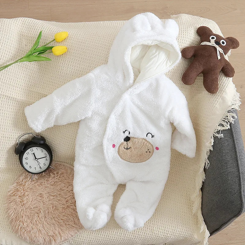 Autumn and Winter New Baby Plush Climbing Clothes Baby Warm and Thick Cartoon Dog Rabbit Cute Cotton Clothes for 0-2 Years