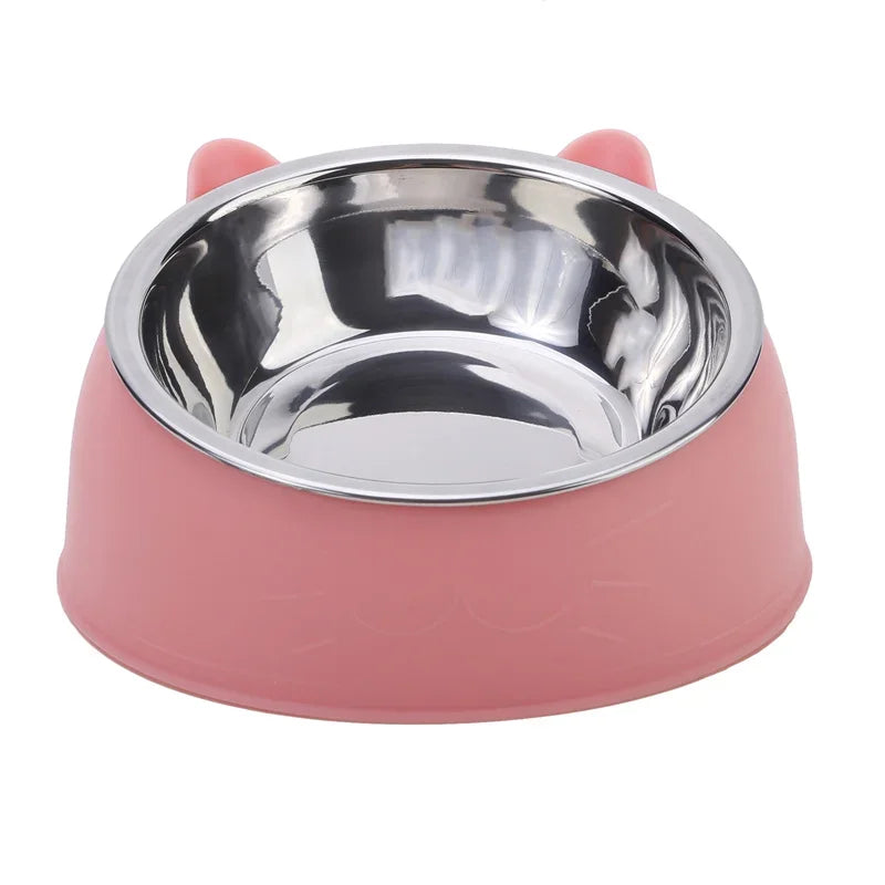 Cat Dog Bowl 15 Degrees Tilted Stainless Steel Cat Bowl Safeguard Neck Puppy Cats Feeder Non-slip Crashworthiness Pet Bowl