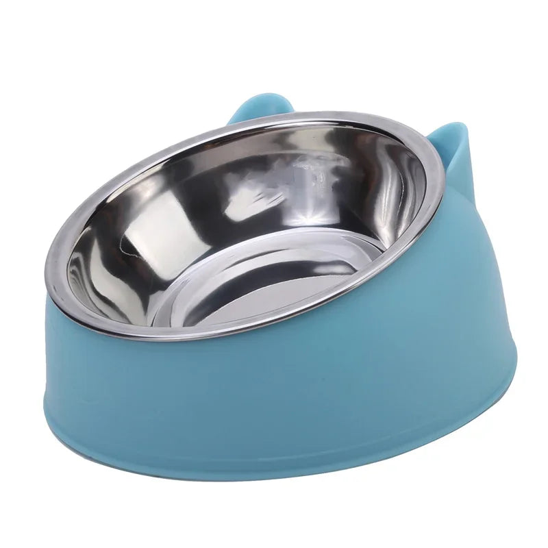 Cat Dog Bowl 15 Degrees Tilted Stainless Steel Cat Bowl Safeguard Neck Puppy Cats Feeder Non-slip Crashworthiness Pet Bowl