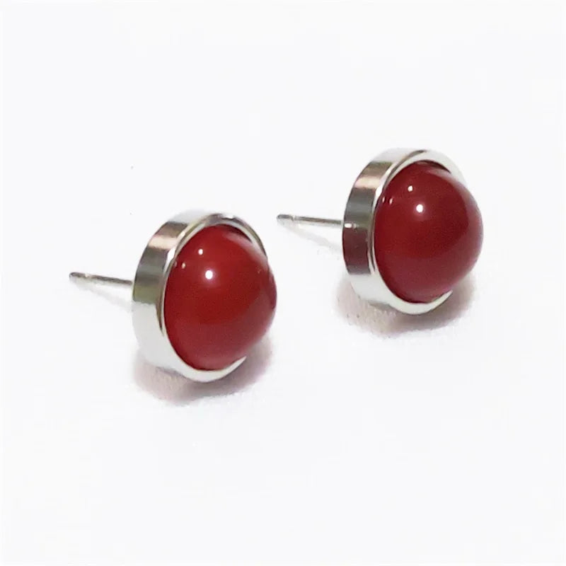 Natural Stone Earrings Healing Crystal Quartzs 10mm Round Beads Steel Stud Fashion Ear Jewelry for Women Girl Wholesale