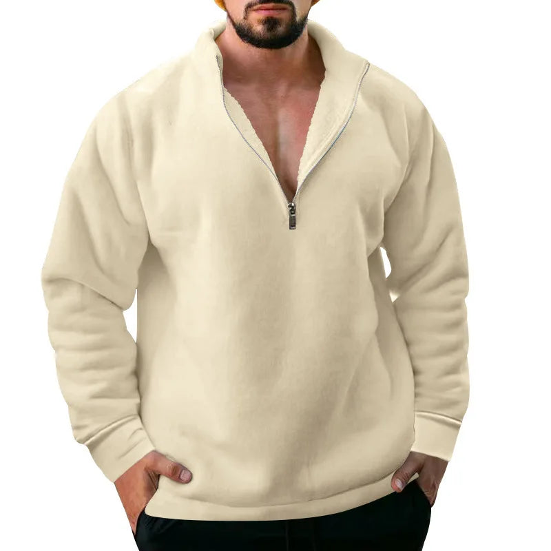 2023 New Men's Half Zipper Sweatshirts Thicker Pullover for Male Hoody Man Sweaters Autum Spring Solid Color Turtleneck Tops