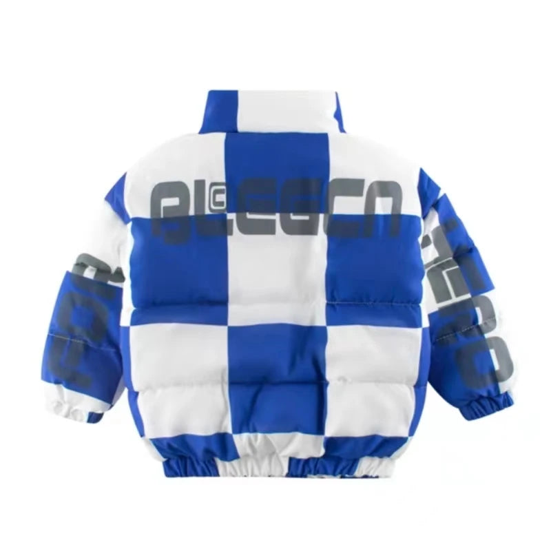 Children's Plaid Collar Down Jacket, Cotton-Padded Jacket, Short Style, Boys and Girls