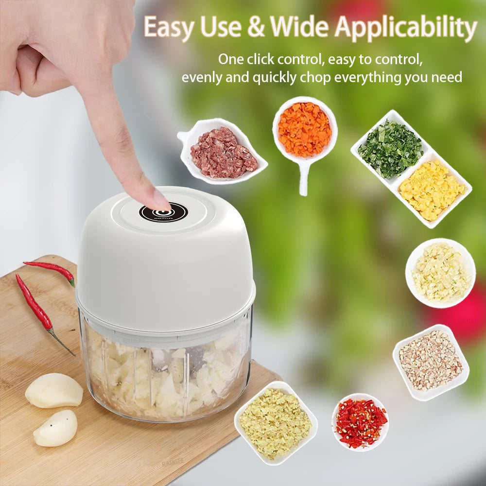 Electric Garlic Chopper Mini Portable Electric Vegetable Garlic Onion Chopper Multifunctional Wireless Electric Food Chopper