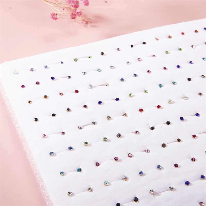 New 100Pairs/set Mini Colorful Crystal Stud Earrings Set Women Plastic Rhinestone Earrings Sets For Girl Jewelry Party Gifts