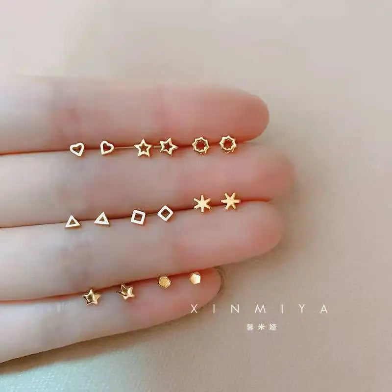 925 Silver Needle Ear Piercing Tiny Stud Earrings Gold Color for Women Prevent Allergy Cute Star Moon Earrings Trendy Jewelry