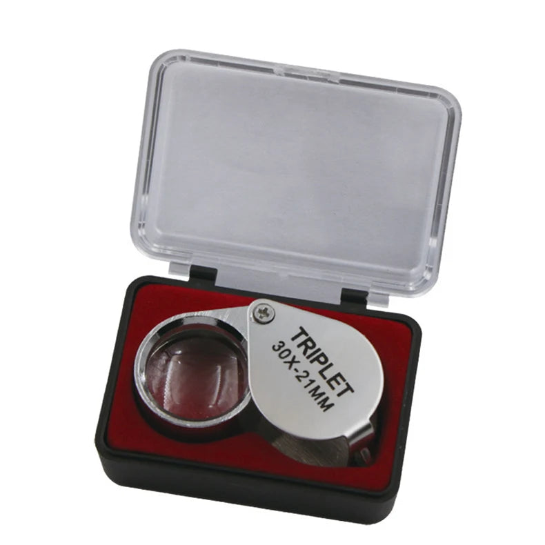 10x 20x 30X 21mm High Magnification Metal Folding Glass Lens Small Portable Jewelry Identification Magnifying Glass