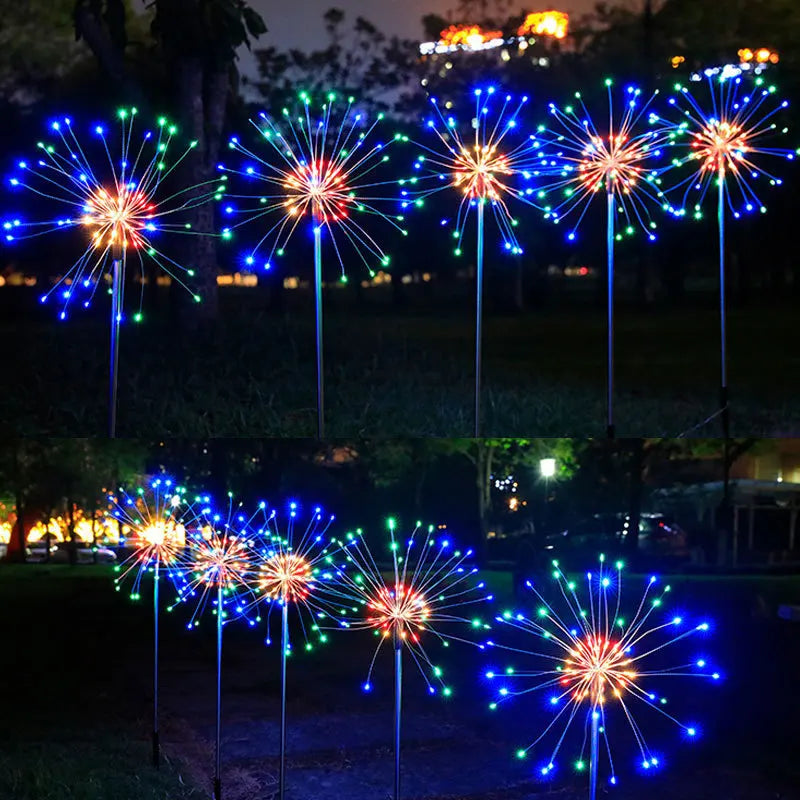 1pc Solar Powered String Lamp LED Solar Fireworks Lights Outdoor Dandelion Flash Fairy Lights for Garden Landscape Lawn Decor