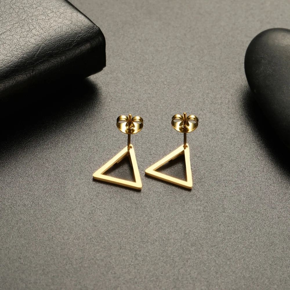 Geometric Square Stud Earrings for Women Girls Gold Color Dainty Ear Jacket Triangle Earring Modern Stainless Steel Jewelry Gift