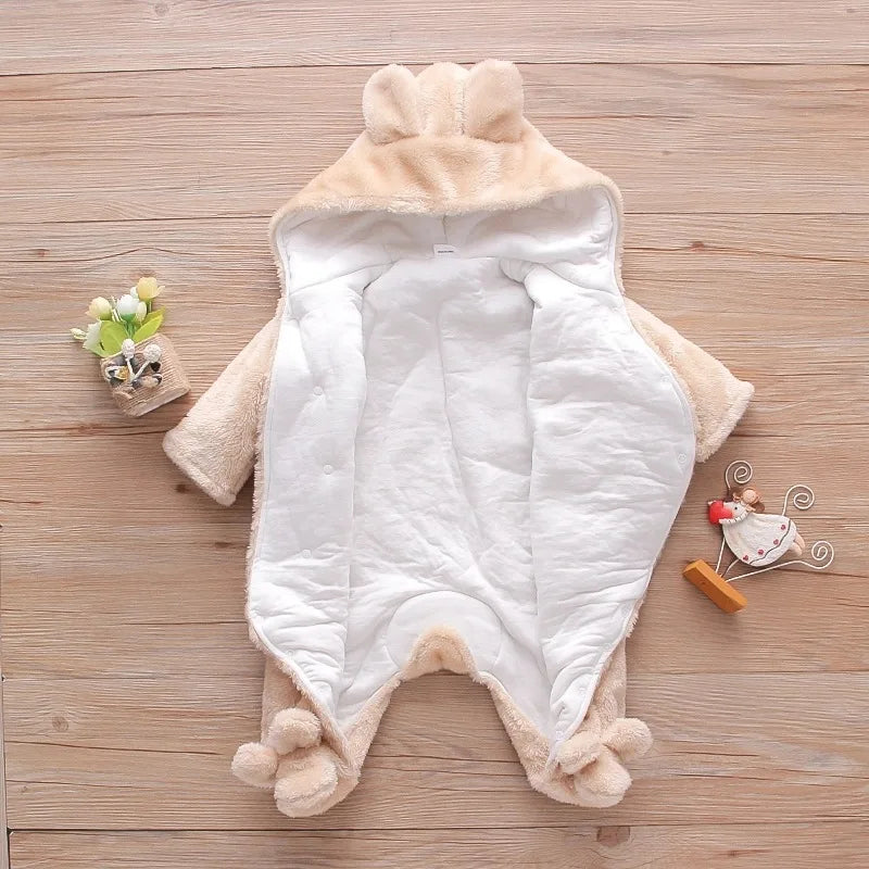 Autumn and Winter New Baby Plush Climbing Clothes Baby Warm and Thick Cartoon Dog Rabbit Cute Cotton Clothes for 0-2 Years