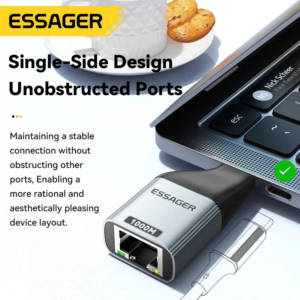 Essager Type-C to Ethernet Adapter 100/1000Mbps Gigabit High-Speed RJ45 To Type-c Adapter For MacBook Laptop Wired Network Card