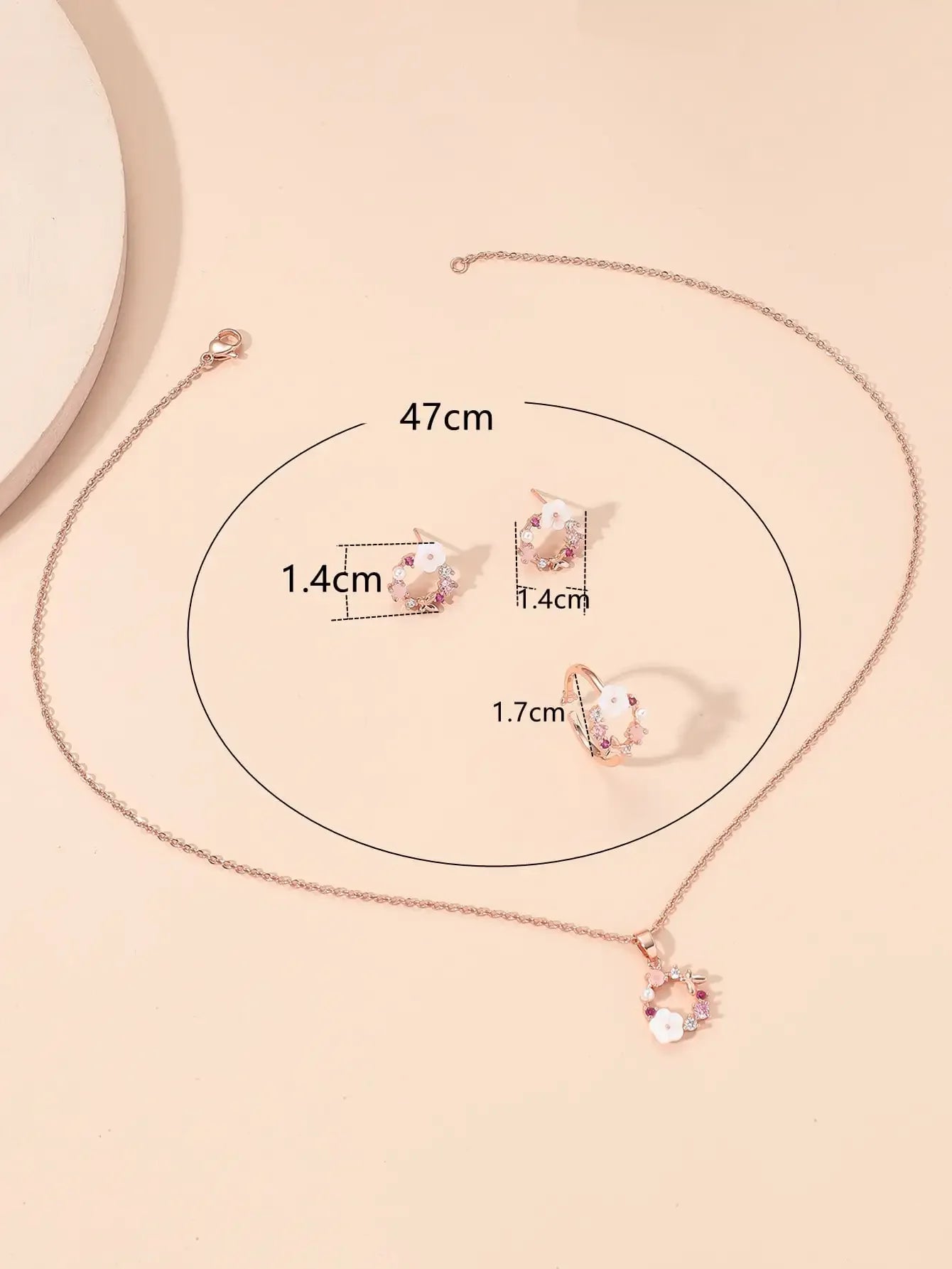 4 Pieces Rose Gold-color Lady Flower Fashion Accessories Zircon Simple Ornate Exquisite Necklace Ring Earrings Jewelry Set