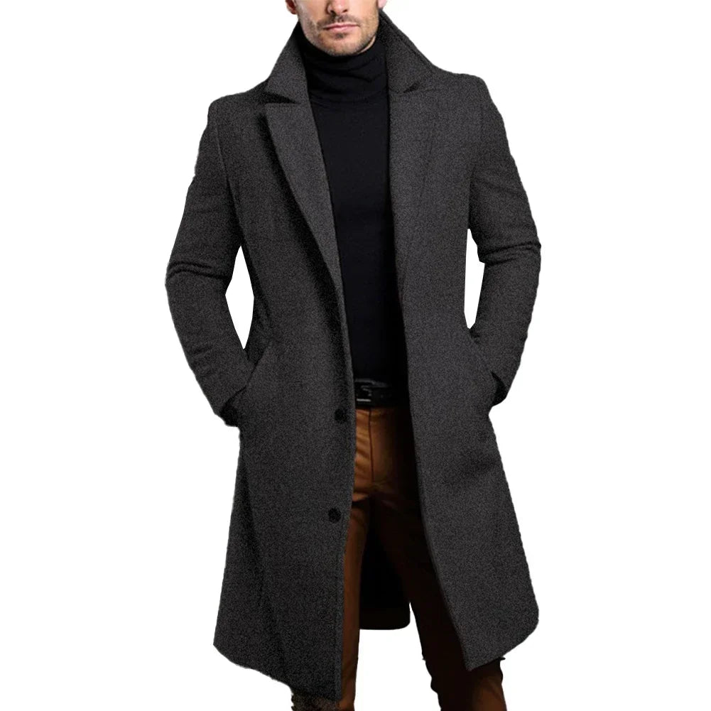 Warm And Comfortable Black Trench Coat For Mens Long Sleeve Single Breasted Overcoat Perfect For Fall And Winter