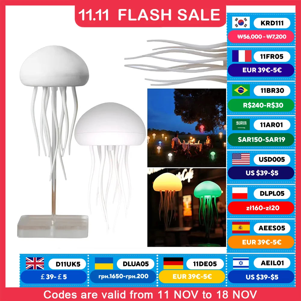 Cartoon Dancing Jellyfish Night Light RGB Gradient Cute Jellyfish Bedside Lamp Voice Control Type-C Charging LED Night Lamp