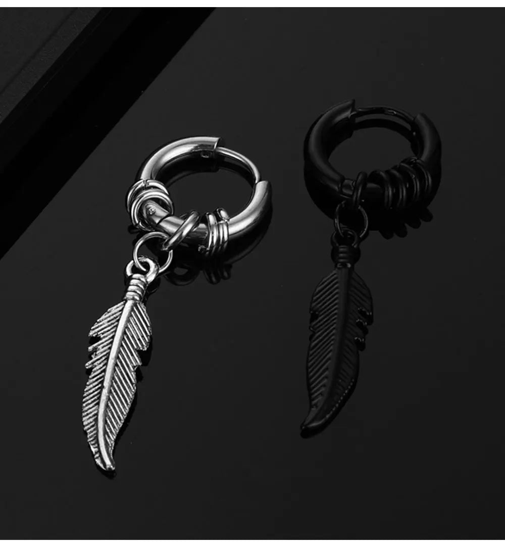 2pc korean Fashion Cross feather Stud Earrings Punk Rock Style For Women men High Quality Stainless steel Hiphop Ear Jewelry