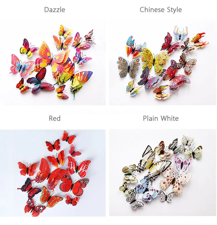 12pcs 3D Double Layer Butterflies Wall Stickers Living Room Decor Wedding Kids Room Decoration DIY Wall Art Magnet Stickers