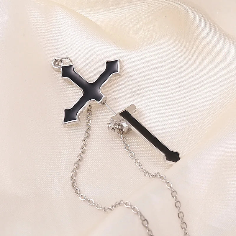 Dark Gothic Sword Earring Big Cross Ear Piercing Stud Earring For Women Men Vintage Goth Punk Rock Halloween Fashion Jewelry