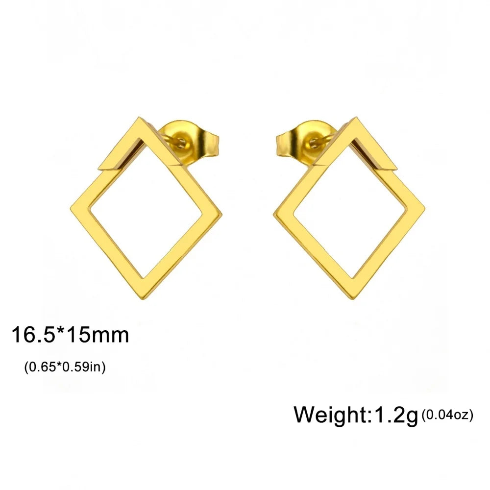 Geometric Square Stud Earrings for Women Girls Gold Color Dainty Ear Jacket Triangle Earring Modern Stainless Steel Jewelry Gift