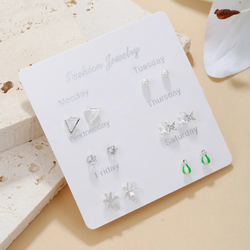 New Simple S925 Silver Needle Stud Earrings Set for Women Girls Cute Exquisite Mini Earrings Jewelry Gift Wholesale Direct Sales