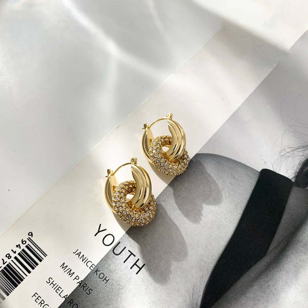 Punk Gold plated Chunky Irregular Hammered Hoop Earrings for Women Minimalist Geometric Twisted Polished Ear Ring Huggie Hoops