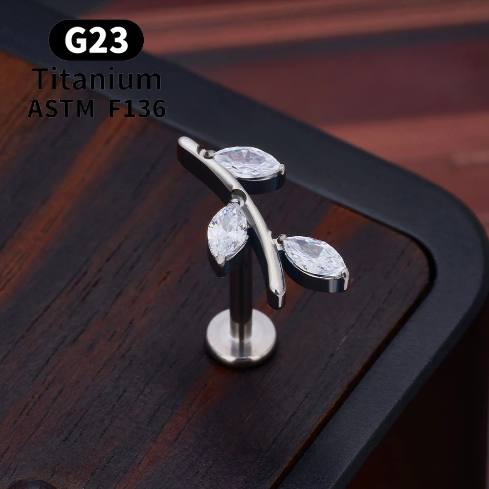 G23 Titanium Piercing Ear Studs Leaf Flower Shape CZ Top Lip Tragus Cartilage Helix Daith Pierc Earrings Women Body Jewelry