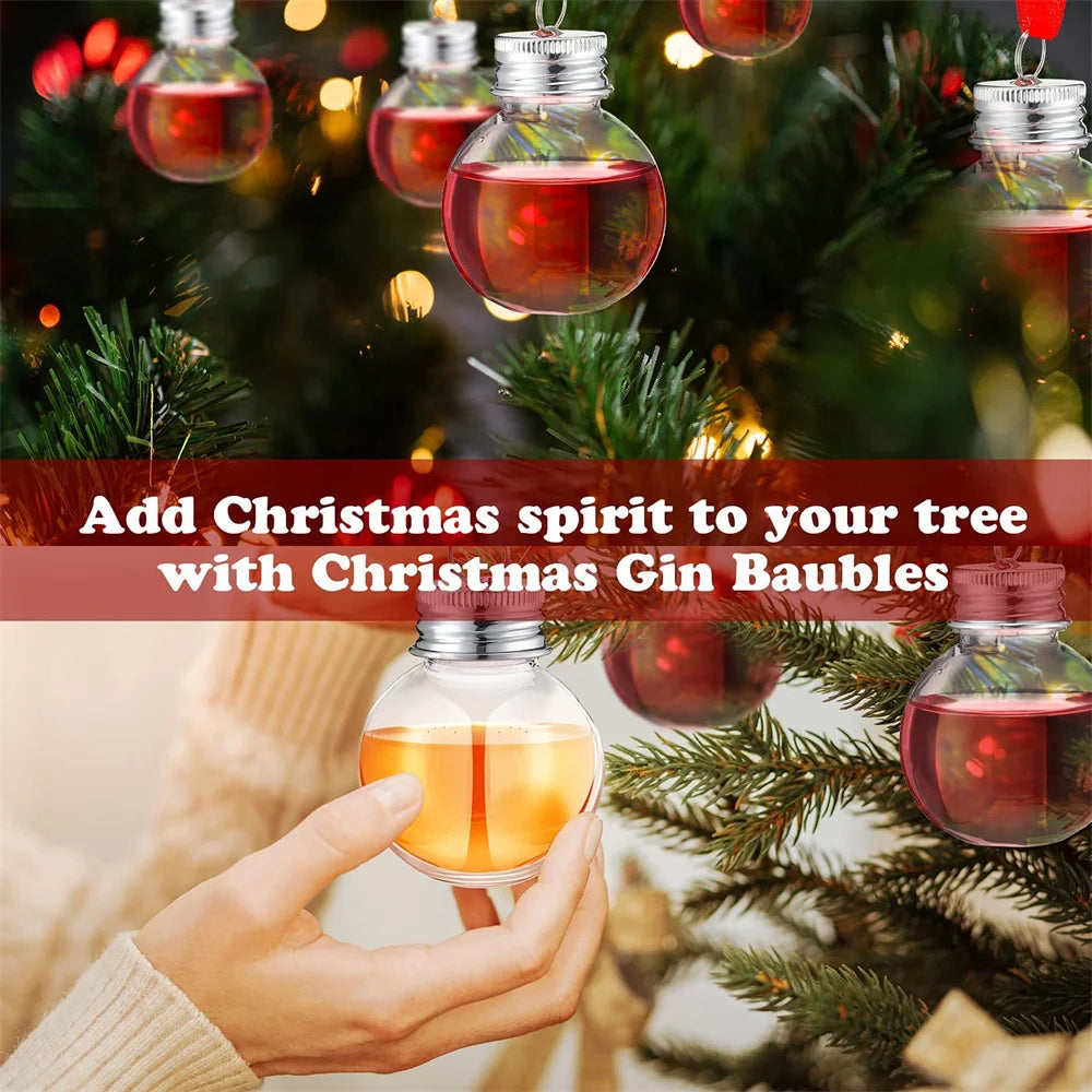 10Pcs Christmas Tree Ornament Fillable Booze Water Bottle Bulbs Shape Plastic Clear Christmas Ball Bell Pendant Home Party Decor